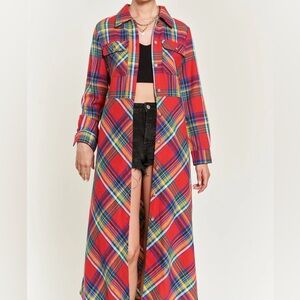 New! Plaid Long Red Dress